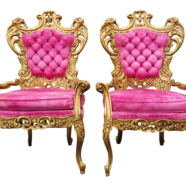 Regency Gold & Pink Velvet Chairs