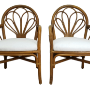 Boho Bamboo White Linen Scallop Chairs