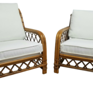 Boho Bamboo White Linen Lounge Chairs