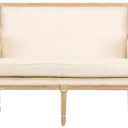 Ivory Linen Natural Wood Settee