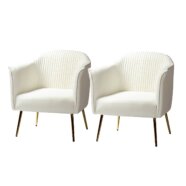 Pleated White Velvet & Gold Armchairs