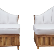 Boho Bamboo Ivory Linen Lounge Chairs