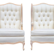 French Ivory Wingback Chairs