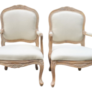 French Natural Ivory Linen Chairs