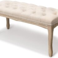 Natural Wood Ivory Tufted Bench