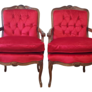 Antique French Red Velvet Armchairs