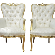 Victorian Gold & White Tufted Armchairs