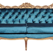 Regency Gold & Teal Velvet Sofa