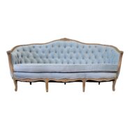 French Dusty Blue Tufted Velvet Sofa