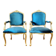 Regency Gold & Teal Velvet Armchairs