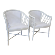 Boho Bamboo White Barrel Chairs