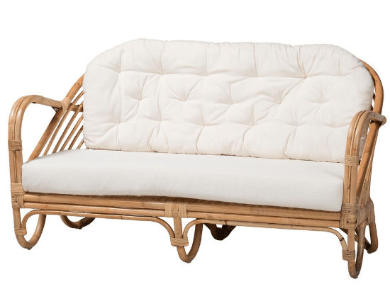 Mod Bohemian Bamboo White Linen Loveseat